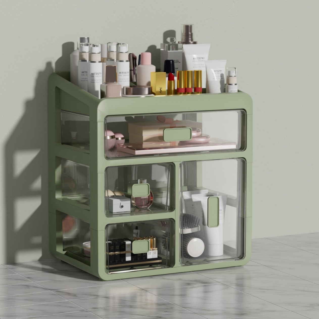 化妆品收纳盒透明抽屉式桌面收纳