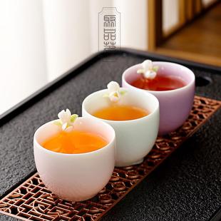 精致羊脂玉白瓷手工捏花杯功夫茶具茶杯个人杯主人杯粉女生单杯