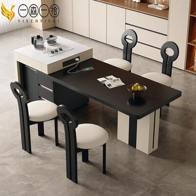 木款岩板大岛台新餐桌一体EZA实伸缩茶台家用小户型现代多功能餐