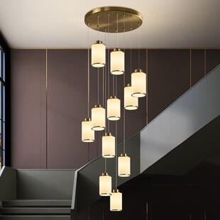 复式楼梯吊灯新中式楼梯间蜡烛客厅灯具美式别墅中空旋转长