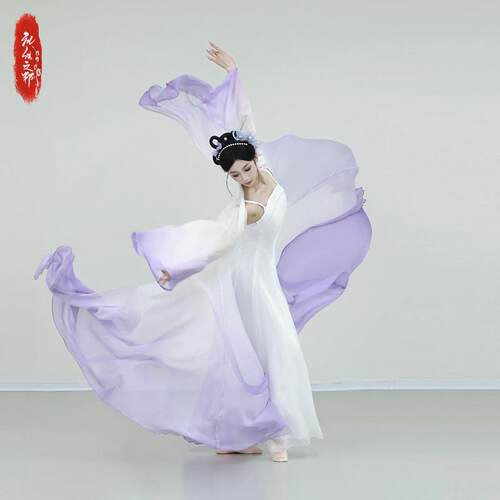 鸢染礼仪之邦古典舞演出服女飘逸仙气国风汉服大裙摆中国舞纱衣新