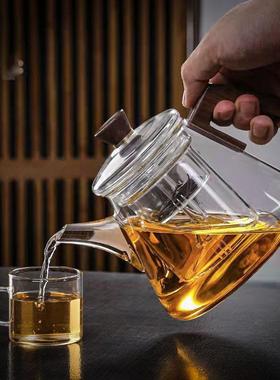 木把高硼硅玻璃花p-6852两茶壶大容量蒸煮用家用沏茶壶带过滤内胆