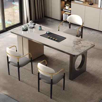 轻奢岩板茶桌办板公室茶台现代简约KJQ用几阳家台茶大茶桌椅组