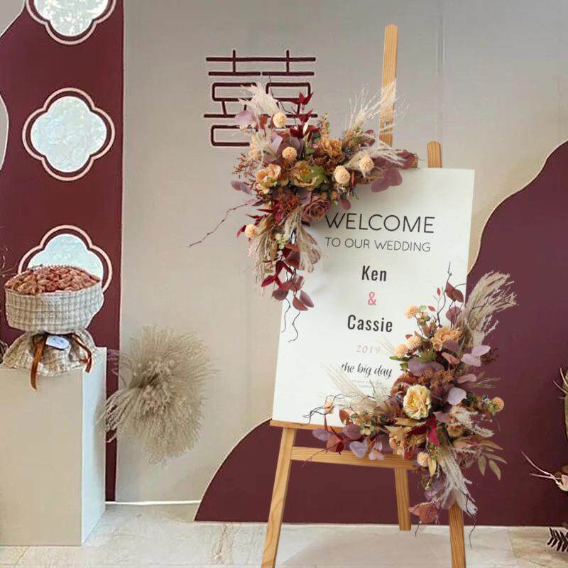 婚庆迎宾水牌套装花艺店面花架婚礼售楼部指引牌背景挂花绢花