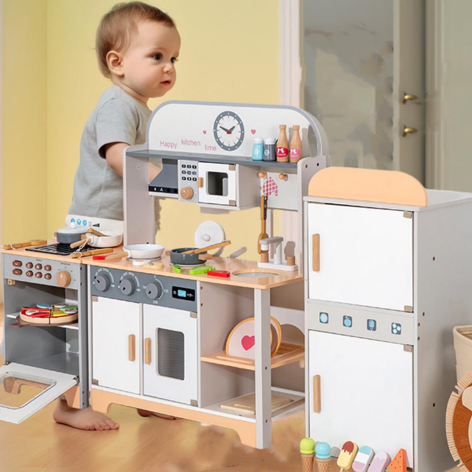 维也纳儿童厨房木质玩具过家家仿真冰箱锅具灶台做饭厨具玩具套装