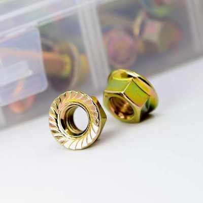 240pcs高强度彩锌法兰防松滑外六角螺栓螺丝钉螺母套装M5M6M8