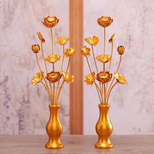 鎏金莲花 假花彷真花 佛前家用供花佛堂观音荷花花束客厅上供摆件