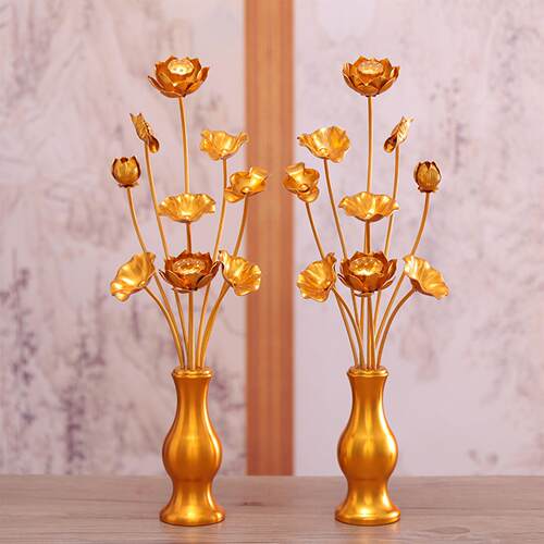 鎏金莲花 假花彷真花 佛前家用供花佛堂观音荷花花束客厅上供摆件