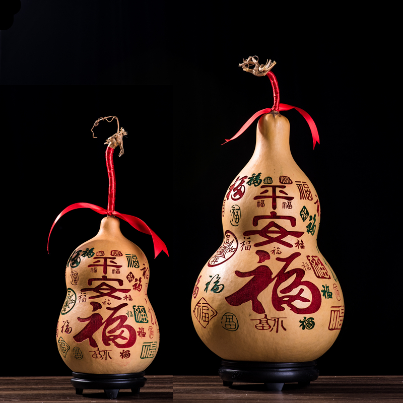 精品文玩平安福天然真风水木大小葫芦挂件客厅门口家居摆件艺术品
