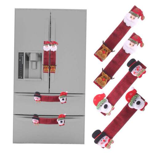 4pcs Christmas Linen Refrigerator Gloves Refrigerator Handle