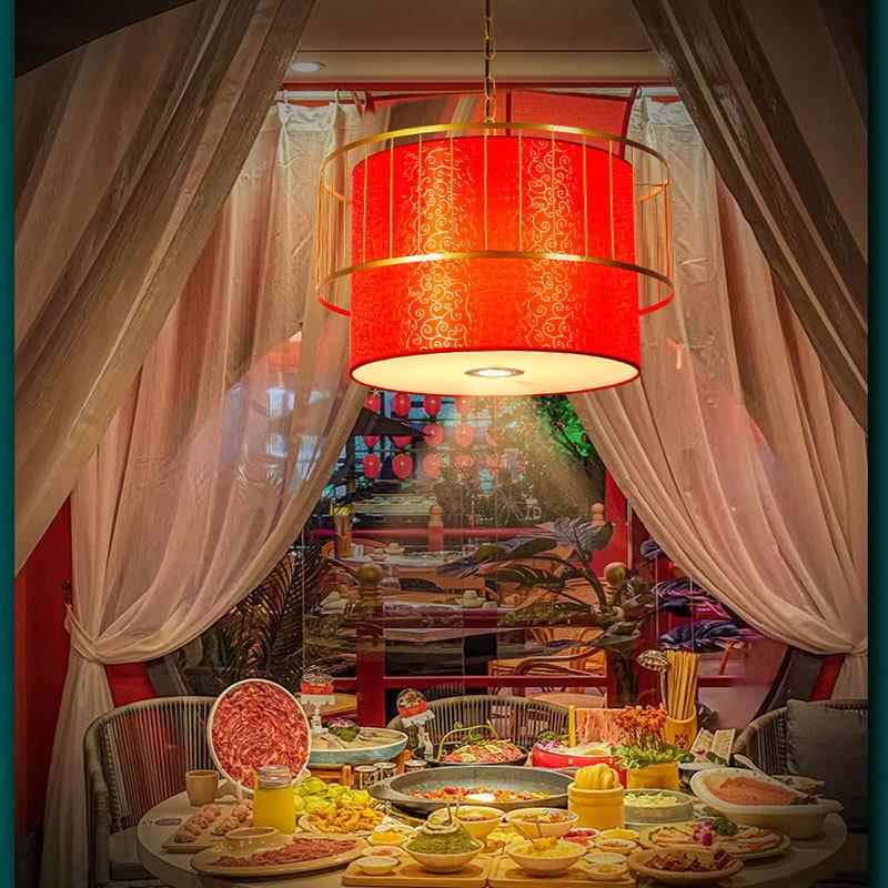 中式吊灯复古餐饮店火锅店铁艺国潮风带LED射灯卡桌装饰烤吧灯笼