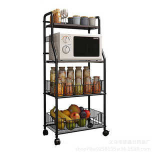 直供 多功能厨房微波炉置物架带轮子多层收纳架墙角落推车架