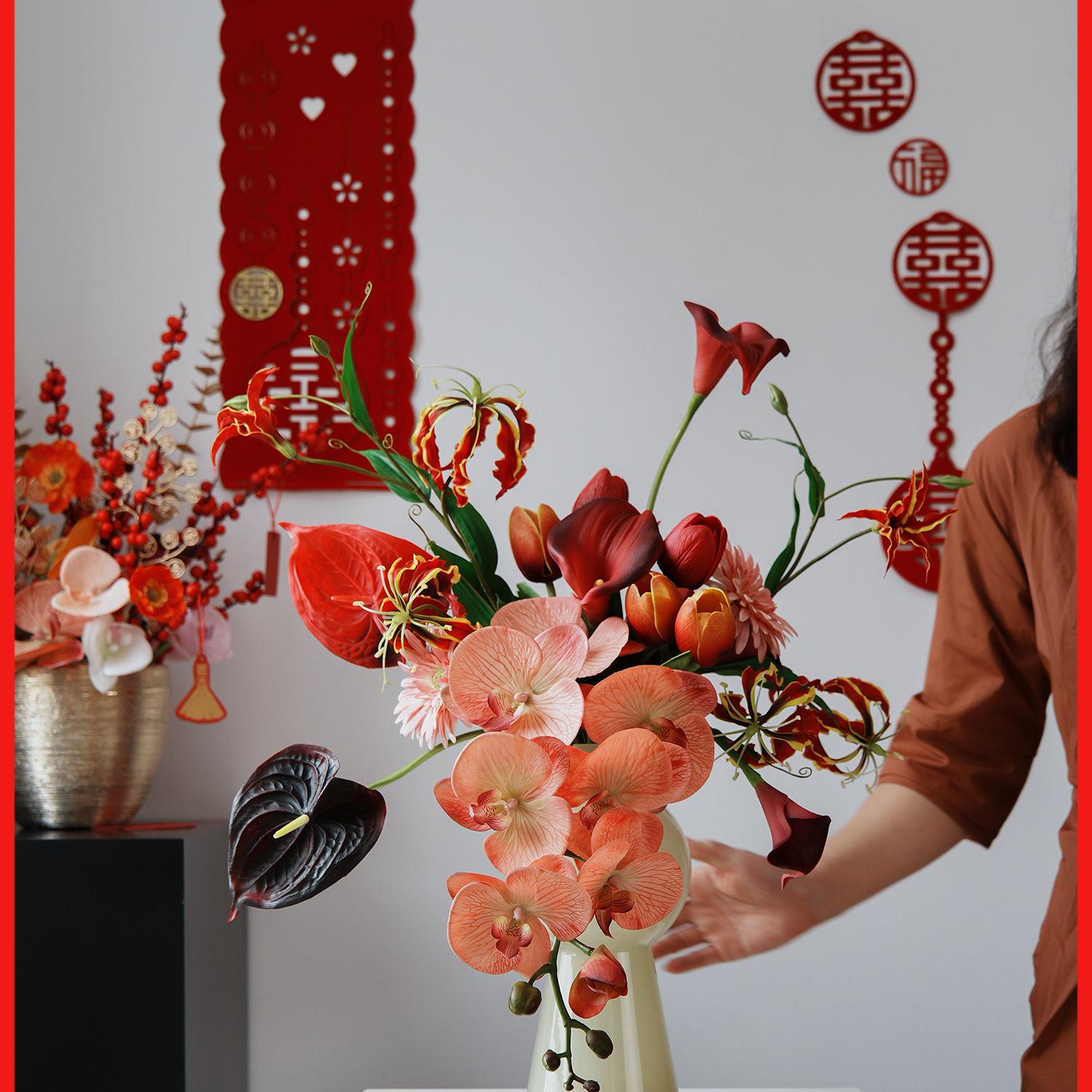 年宵花春节喜庆彷真花婚庆花束绢花客厅插花餐桌家居装饰品摆设