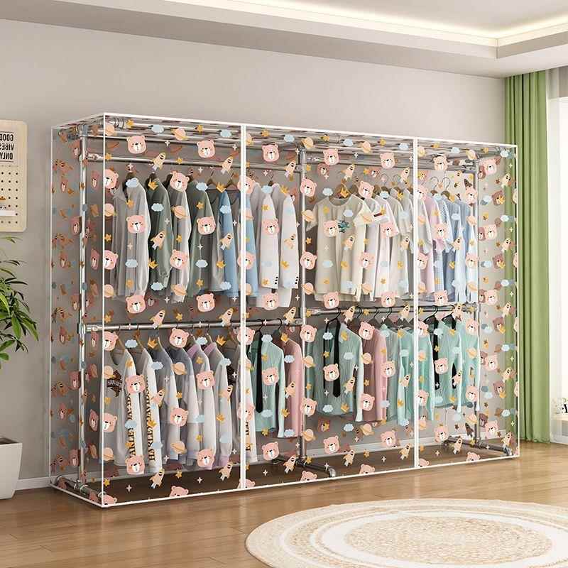 落地晾衣架金属钢管家用钢架可拆卸简易全封闭衣架防尘置地晒衣架