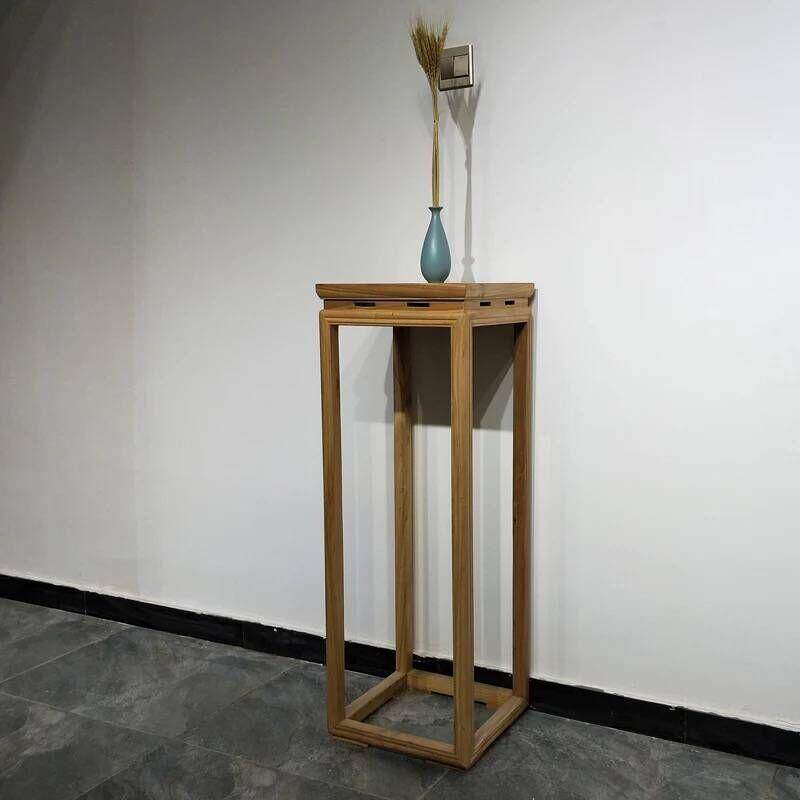 新中式禅意烫蜡老榆木花盆架实木花台展示架花架禅意实木家具
