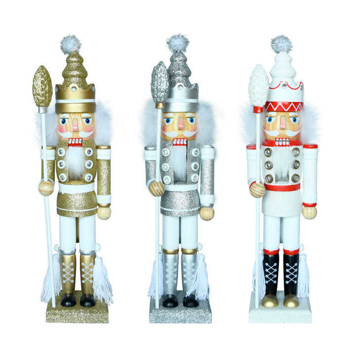 新品亮粉40CM金银白胡桃夹子家居欧式圣诞节木质工艺品摆件