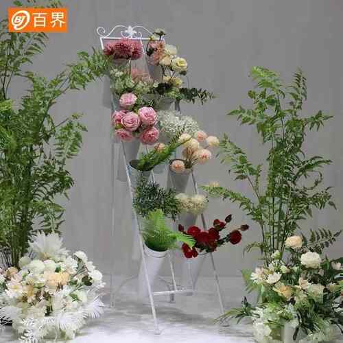 铁艺花架花店鲜花子展架多层阶示梯花架阳台户外落养花地桶BJ1216