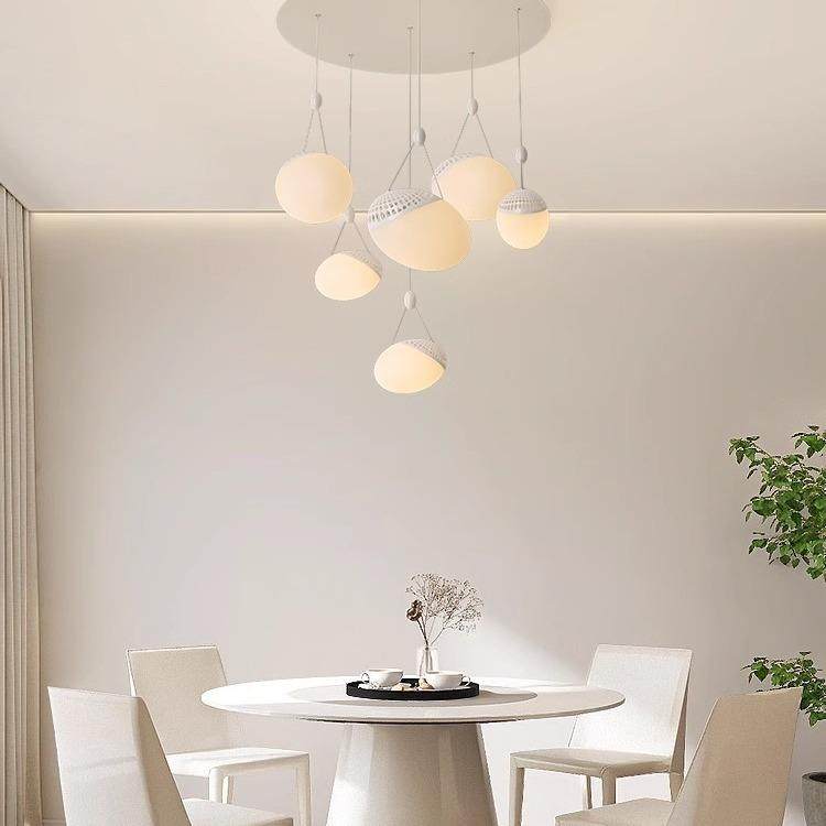 厅吊灯现代简90372约卧室创意球形设鹅卵石客网红奶计灯油风具
