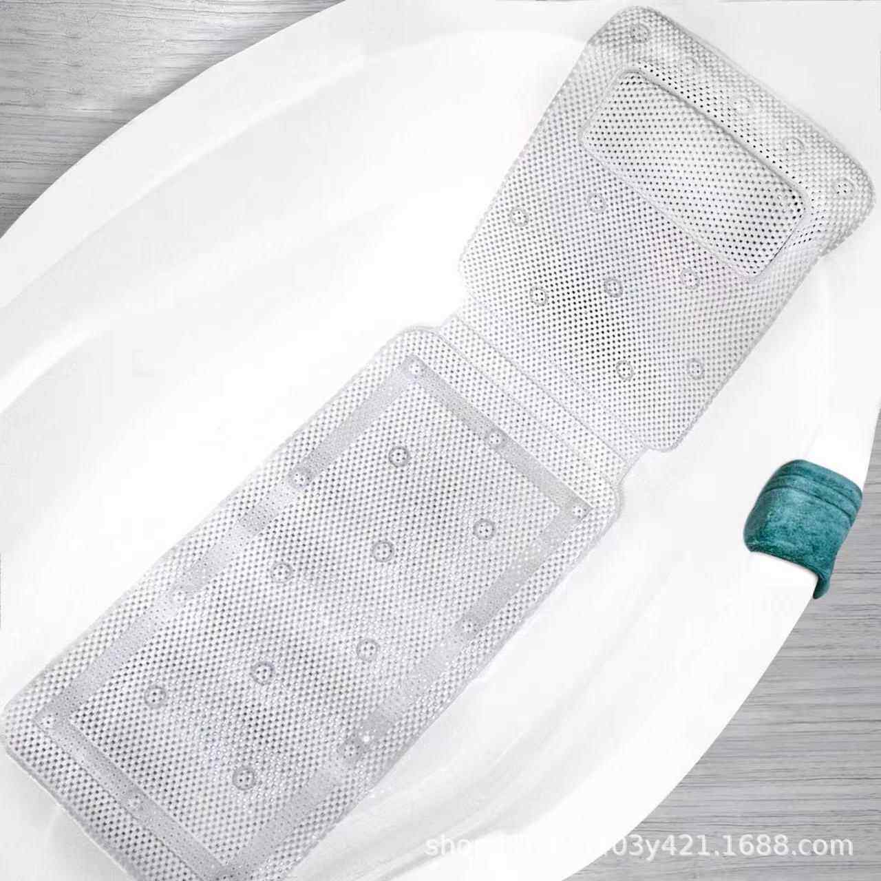 亚马逊供应PVC发泡浴缸垫缕空带枕头吸盘防滑浴缸垫靠枕36*125CM
