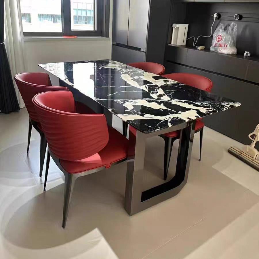 意式极简设计师铂金钻天然奢石长方形家用小户型现代大理石餐桌
