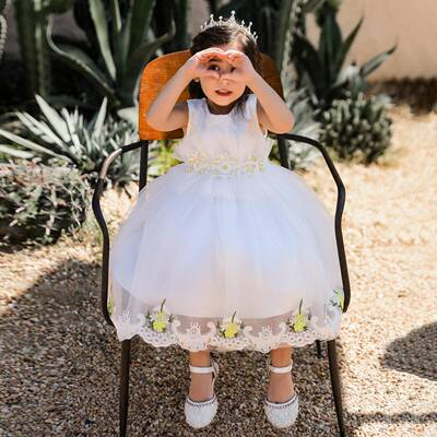 girls floral embroidery party dress sleeveless round neck