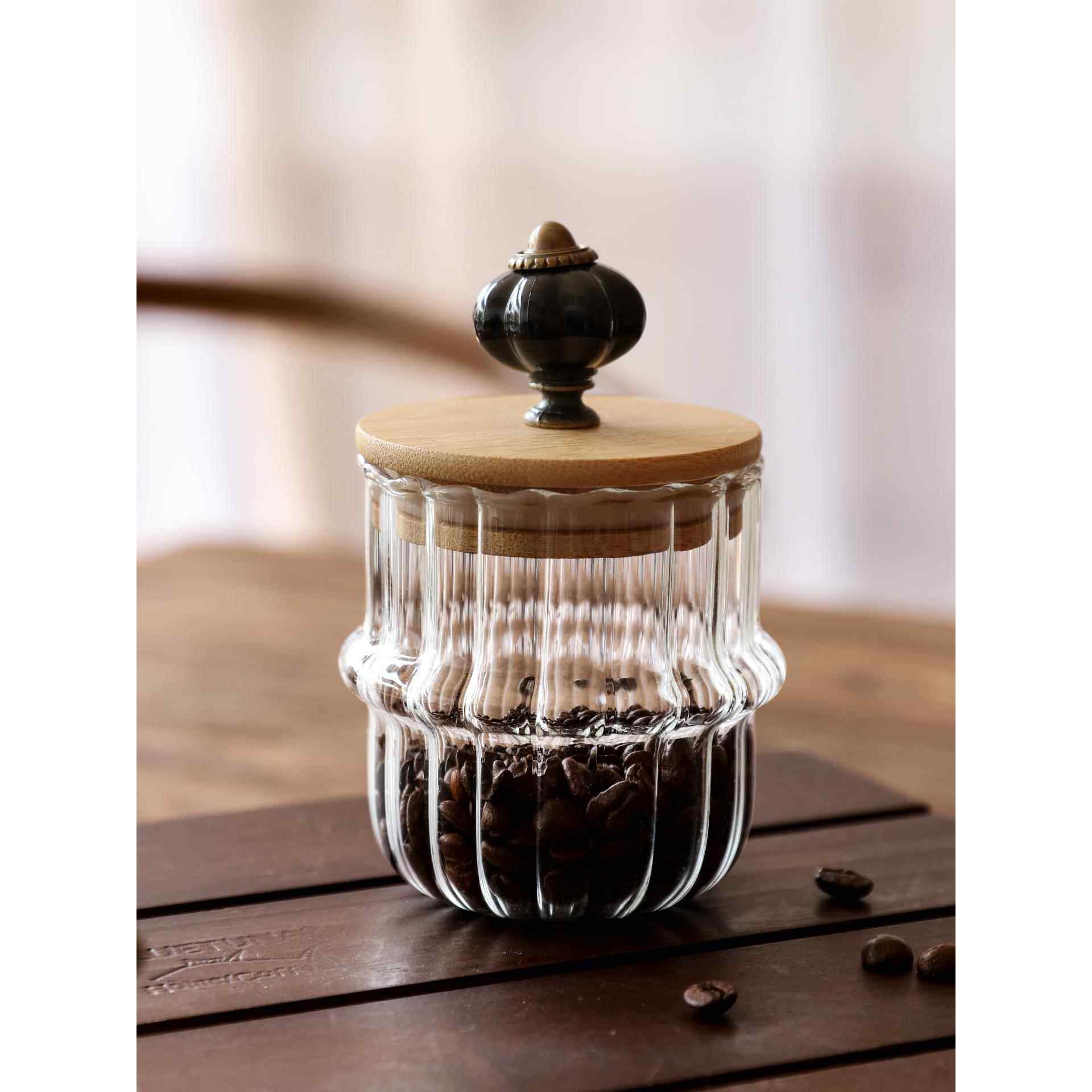 高硼硅玻璃咖啡豆密封罐茶叶储物罐方糖收纳罐带夹厨房食品杂粮罐