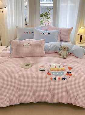 12025新款云朵棉卡.通毛巾绣四件套5m床单糕款四件套WIH蛋猫-粉格