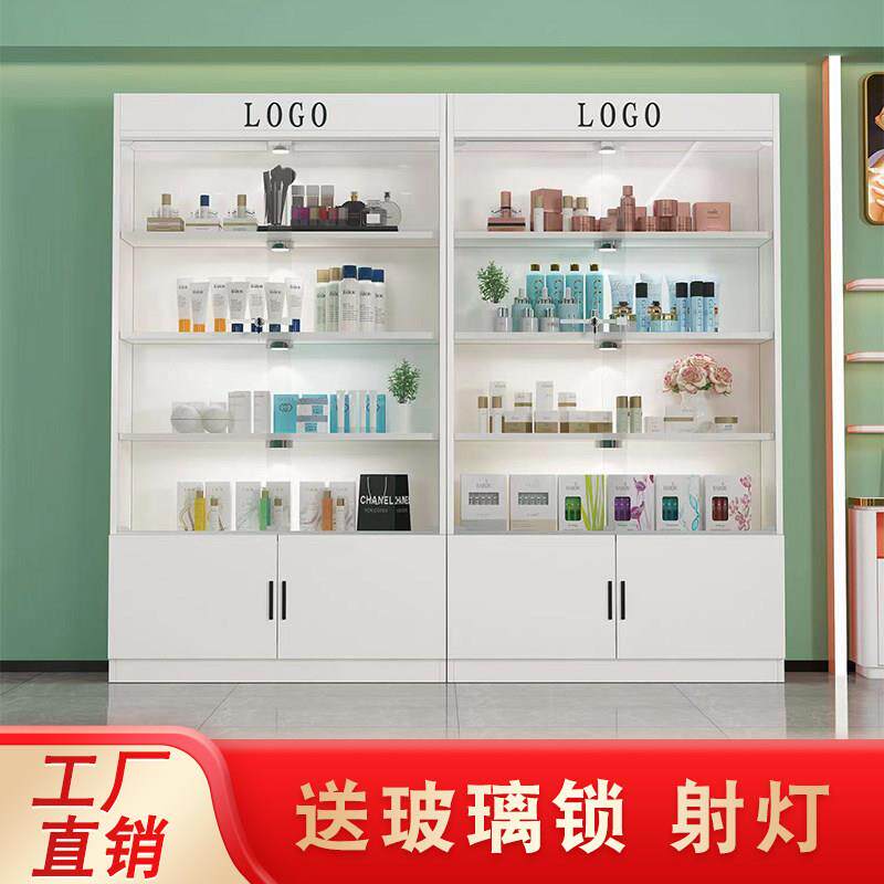 玻璃门带锁化妆品展示柜美容院理髲店产品柜样品置物架礼品展示柜