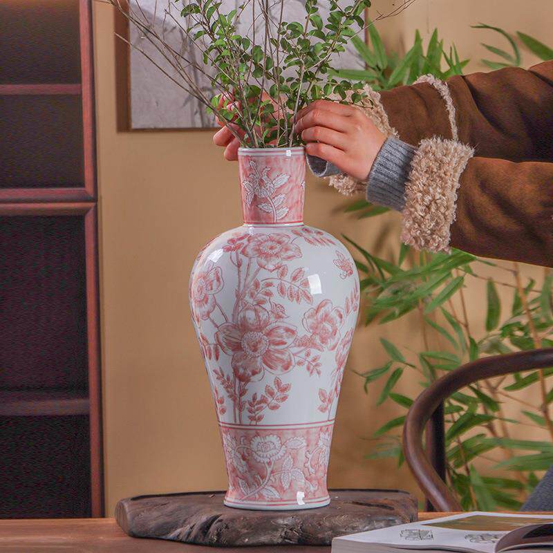 手工填色陶瓷花瓶青花瓷器客厅电视柜插花瓶子轻奢高级摆件可水培