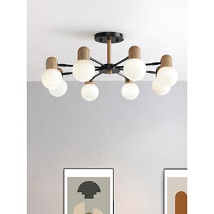 客厅吊灯2024年新款 北欧简约大气原木风玻璃现代卧室房间餐厅灯具