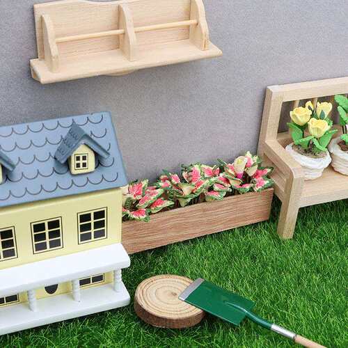 1:12娃娃屋dollhouse迷你家具微缩场景花卉长花盆摆件盆栽红叶花