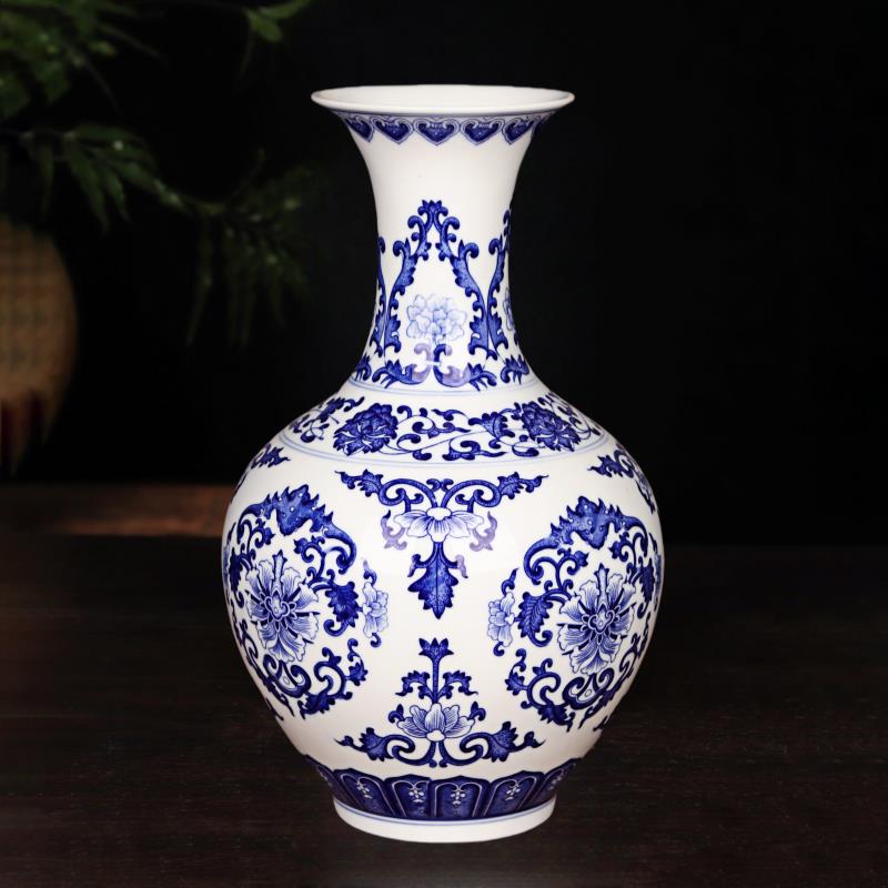 高档景德镇陶器仿古手绘青花瓷花瓶中客厅电视柜博式古架品装饰瓷