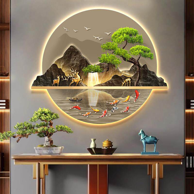 五福临门葫芦入口大厅装饰画走廊过道挂画新中国风客厅山水画壁灯