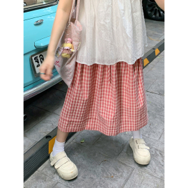 YUKIXIAOSHU草莓格子半身裙甜美少女感显瘦百搭休闲高腰裙