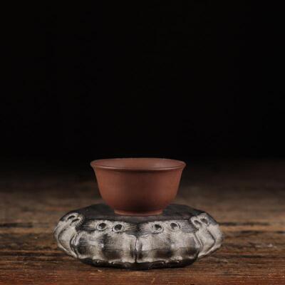 仿古天然青石雕复古怀旧手工如意八角鼓中式复古杯垫陈设摆件装饰