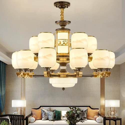 复式楼大吊灯新中式别墅多层酒店大厅吊灯卧室灯自建房楼梯长吊灯