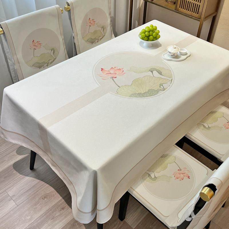 素雅简约新中式荷花棉麻桌布餐桌椅子套罩长方形茶室加厚盖布禅意,居家布艺,桌布,淘宝优惠券,粉丝福利购,淘宝优惠卷