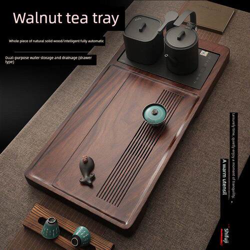 实木茶盘家用办公储水茶台烧水壶一体全自动天然整块原木茶具托盘