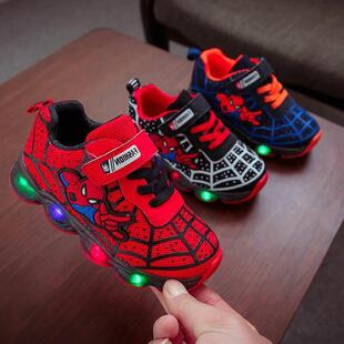 boy shoes spiderman light running sports shining led kids