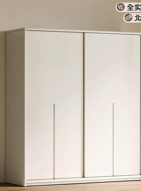 全实木橡木推用MDK拉门衣柜白衣色简约现代挂衣柜卧室家小户型主