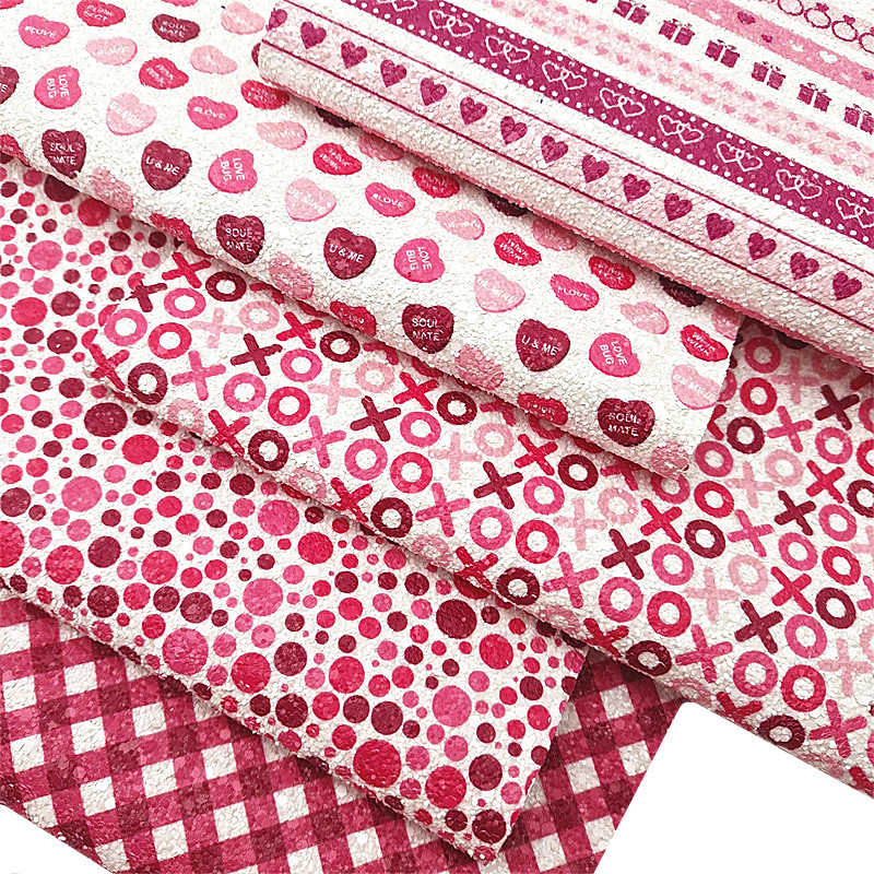 情人节闪布爱心条纹圆点豹纹格子波浪纹XO印花格丽特皮革绒底B202