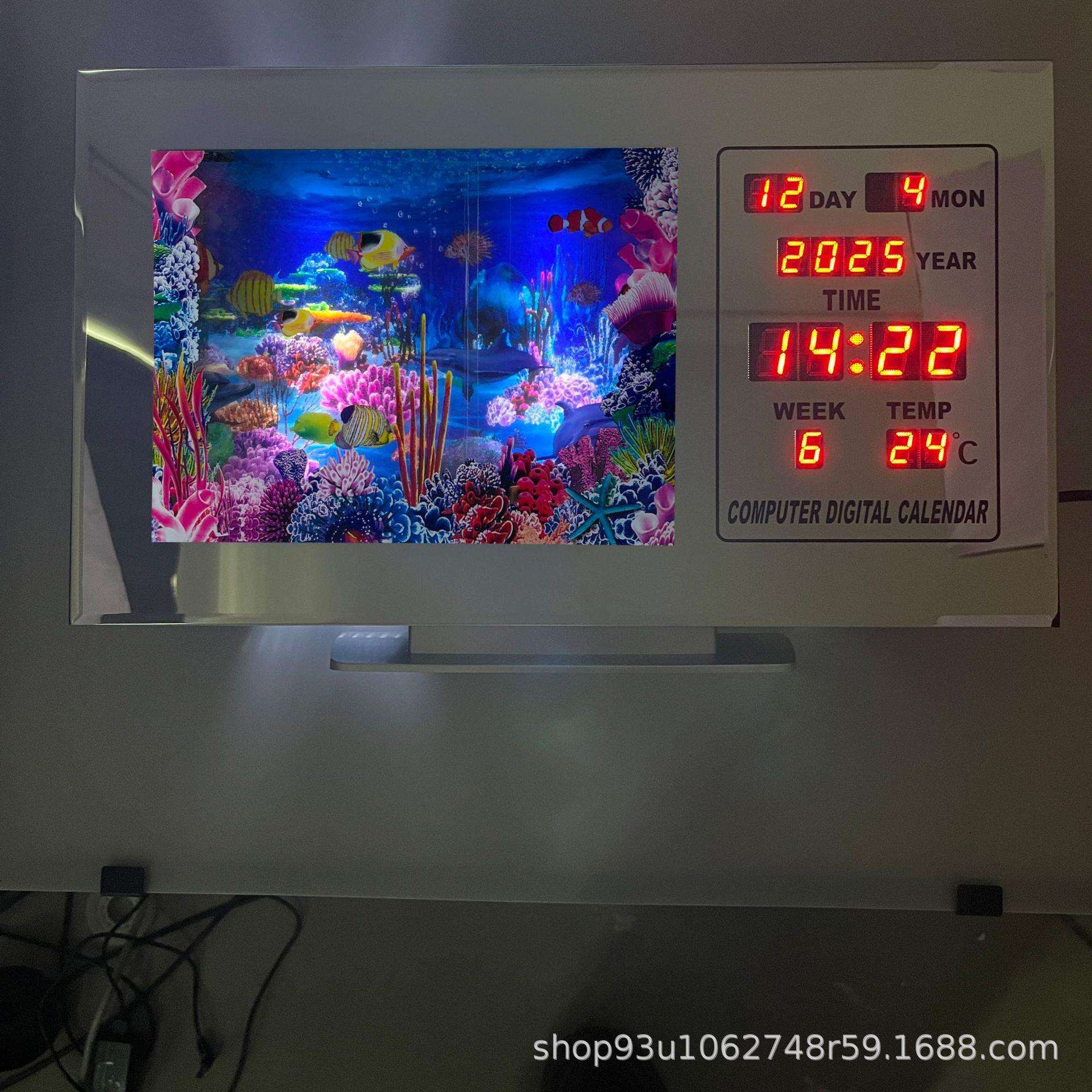 LED桌面摆件装饰灯小夜灯带万年历液晶显示仿真鱼海景灯现代家居