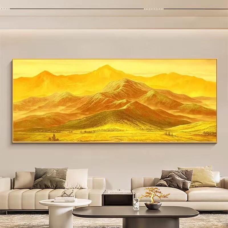 日照金山客厅沙发背景墙装饰画招财背靠金山墙壁画山办公室风水画