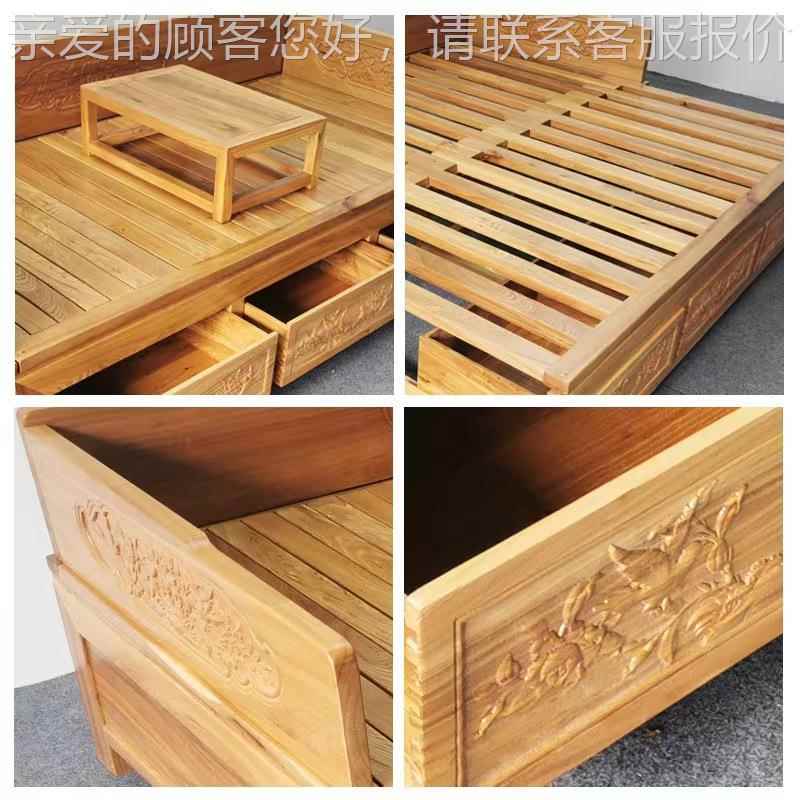 实木推拉罗汉床简约代中式客厅小户型家具老榆现木H-665新罗汉塌