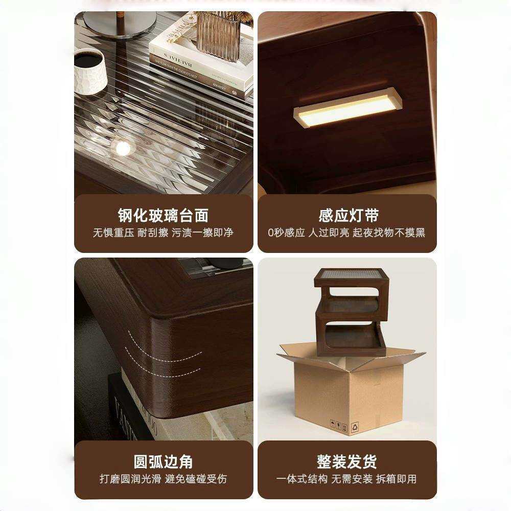 实木床头柜替代品简约现代小型家用卧室储物柜带灯创意床边置物架