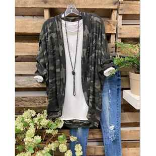 欧美2020亚马逊春秋款 宽松型上衣华夫格格子蝙蝠开衫