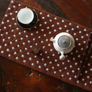 日式圆形棉麻土布刺子点绣杯垫布干泡茶席洁方巾养铁壶垫禅意茶道