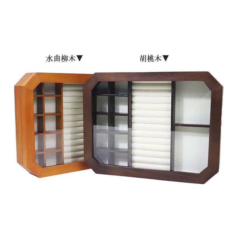 复古实木首饰收纳盒玻璃翻盖饰品陈列盘家用高端水曲柳木收纳箱子