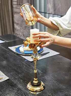高档式轻奢玻璃烛台欧浪漫餐蜡烛台婚庆北装饰摄桌影道具餐厅摆欧