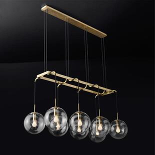 北欧现代简约客厅餐厅吊灯创意魔豆玻璃铜色长形服装 店卧室吧台灯